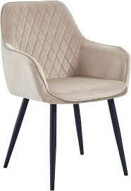 Colenis 6x Beige Fluwelen Eetkamerstoelen met Armleuning