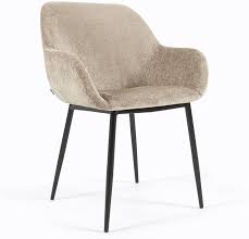 Kave Home - Beige Chenille Stoel Konna met Gelakte Poten