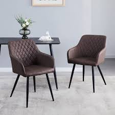 LEMROE Set van 2 Faux Lederen Eetkamerstoelen met Armleuningen