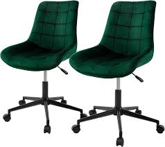 Set van 2 Groene Fluwelen Bureaustoelen met Draaifunctie en Verstelbare Hoogte