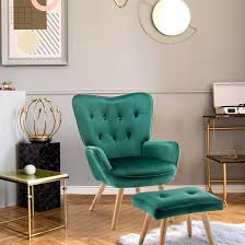 HollyHOME Fluwelen Fauteuil met Voetbank - Groen