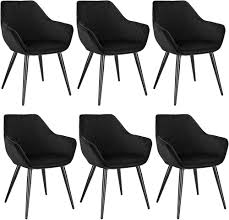 WOLTU Eetkamerstoelen Set van 6 - Zwarte Fluwelen Stoelen met Leuning