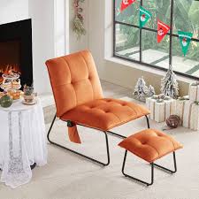 Elegante Tufted Velvet Accentstoel met Ottomaans