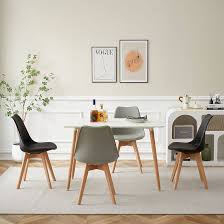 Witte Eettafel Set met 4 Stoelen - Zwart & Grijs