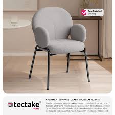 tectake® Set van 8 Moderne Eetkamerstoelen met Armleuningen in Bouclé