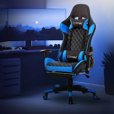 ML-Design Ergonomische Gaming Stoel met Voetensteun - Blauw