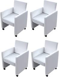 vidaXL 4x Witte Eetkamerstoelen met Wieltjes van Kunstleer