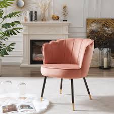 BAÏTA Callista Schelpstoel in Roze Velvet met Zwarte Metaalbasis
