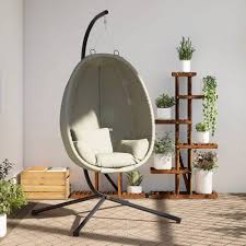 vidaXL Hangstoel met Standaard - Beige Schommelstoel voor Buiten