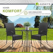 Juskys Yoro Stapelbare Polyrotan Tuinstoelen - Set van 2 Zwart