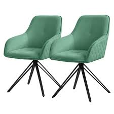 Set van 2 Draaibare Eetkamerstoelen in Groen met Armleuningen
