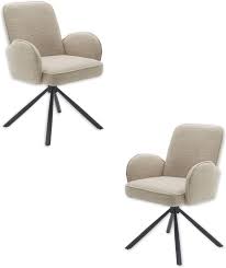Malia Set van 2 Eetkamerstoelen - Beige met Zwart Metaalframe