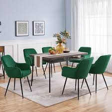 Set van 6 Fluwelen Eetkamerstoelen met Armleuningen