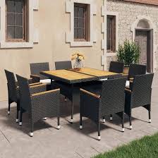 Leepesx 9-delige Tuinmeubelset - Tafel en Stoelen van PE-Rotan en Acaciahout