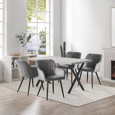 CLIPOP 120 cm Eettafel met 4 Stoelen - Marmeren Fineer Set