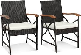 COSTWAY Set van 2 Rotan Tuinstoelen met Kussen