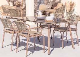 SKLUM Arhiza Tuinset met Tafel en 4 Stoelen - Bruin Mokka